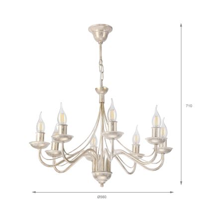 Luster na lancu ANTON 8xE14/60W/230V bela patina