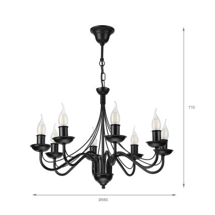 Luster na lancu ANTON 8xE14/60W/230V crna