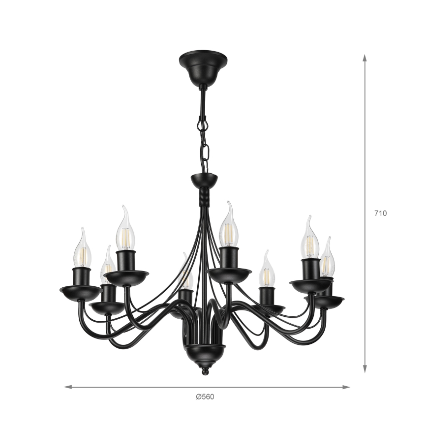 Luster na lancu ANTON 8xE14/60W/230V crna