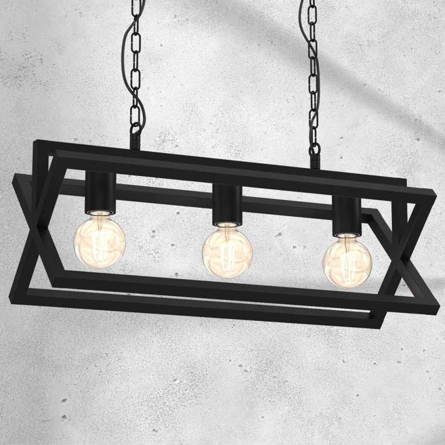 Luster na lancu ARNOLD 3xE27/60W/230V, crne boje