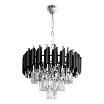 Luster na lancu CRISTAL 5xE14/10W/230V crna/mat hrom
