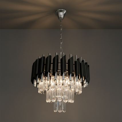 Luster na lancu CRISTAL 5xE14/10W/230V prečnik 38 cm crna/mat hrom