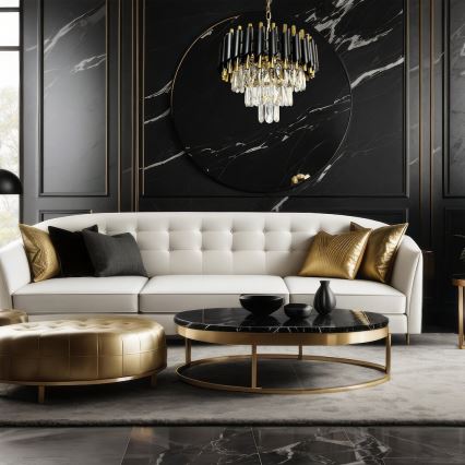 Luster na lancu CRISTAL 5xE14/40W/230V zlatna/crna