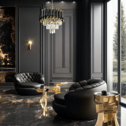 Luster na lancu CRISTAL 5xE14/40W/230V zlatna/crna