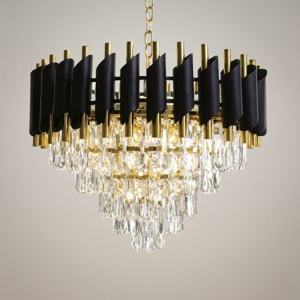 Luster na lancu CRISTAL 7xE14/10W/230V prečnik 48 cm crna/zlatna