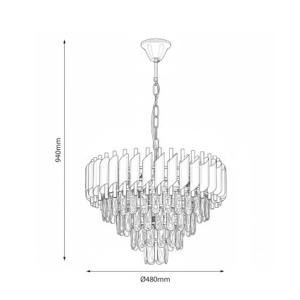 Luster na lancu CRISTAL 7xE14/10W/230V prečnik 48 cm crna/zlatna