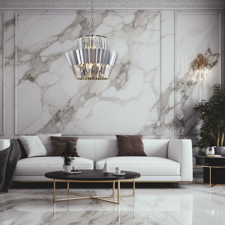 Luster na lancu DONNA 12xE14/40W/230V, prečnik 55 cm, mat hrom