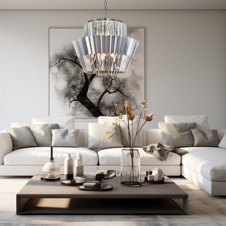 Luster na lancu DONNA 12xE14/40W/230V, prečnik 55 cm, mat hrom