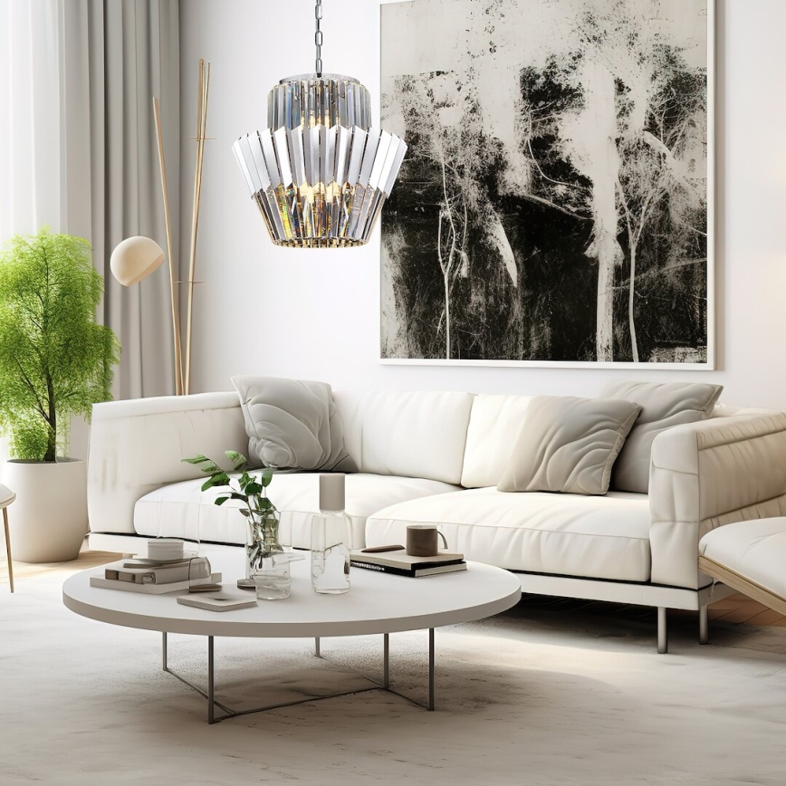 Luster na lancu DONNA 9xE14/40W/230V, prečnik 45 cm, mat hrom