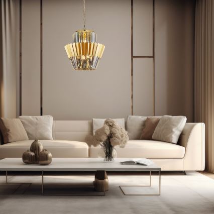 Luster na lancu DONNA 9xE14/40W/230V, prečnik 45 cm, zlatan