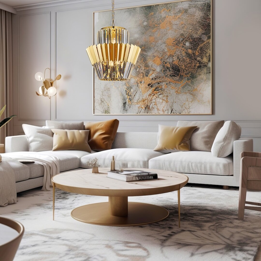 Luster na lancu DONNA 9xE14/40W/230V, prečnik 45 cm, zlatan