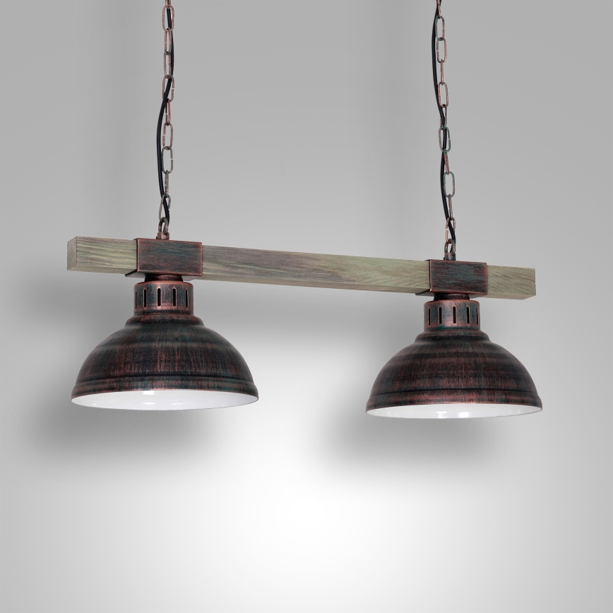 Luster na lancu HAKON 2xE27/60W/230V borovina/patina