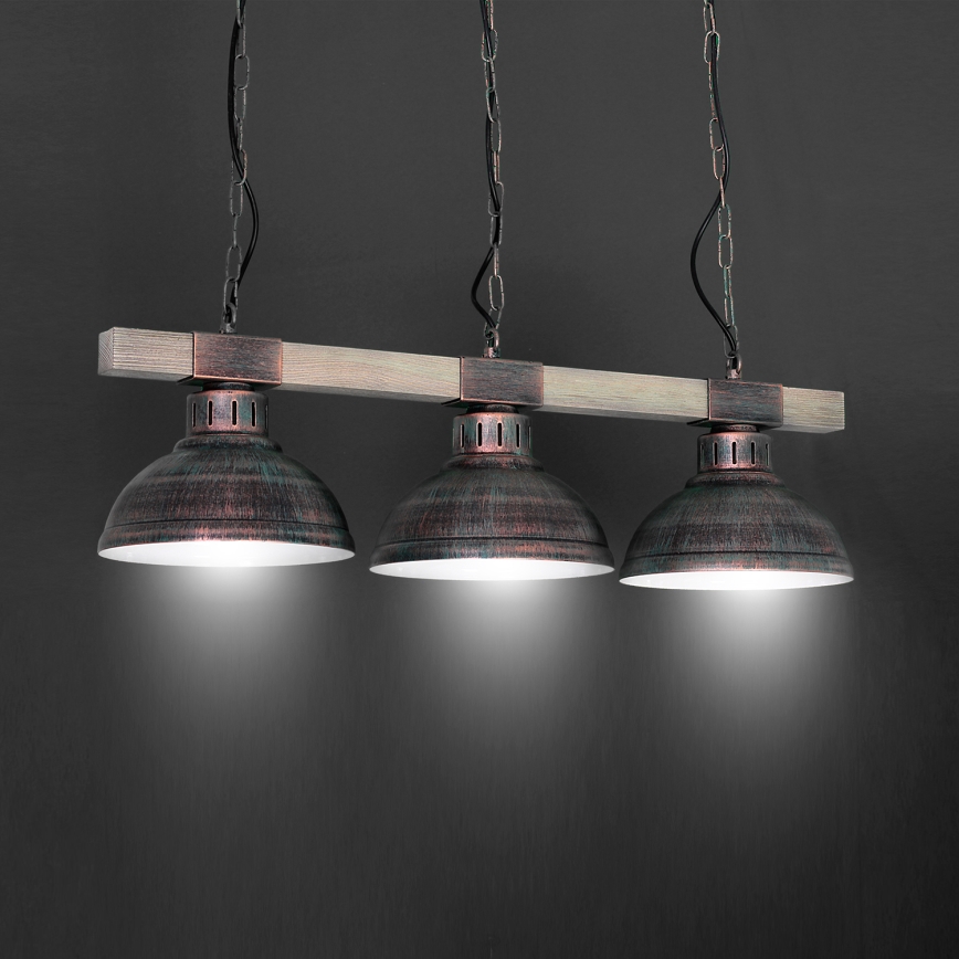 Luster na lancu HAKON 3xE27/60W/230V borovina/patina