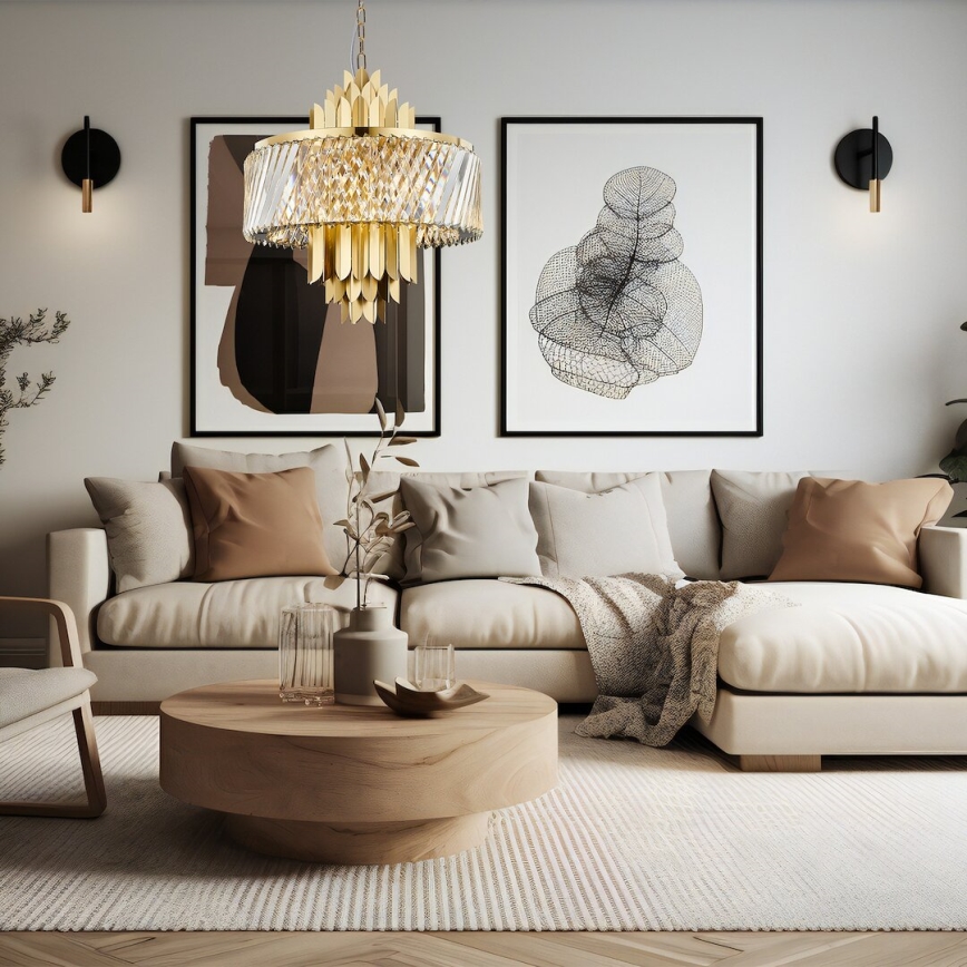 Luster na lancu MARGOT 9xE14/40W/230V, prečnik 55 cm, zlatna