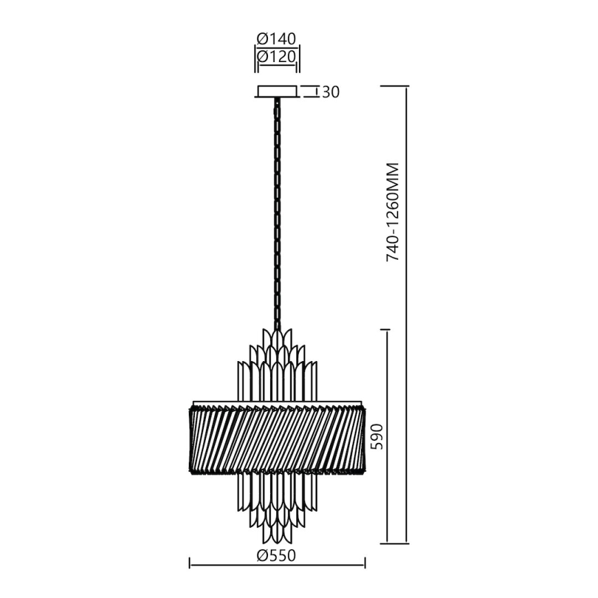 Luster na lancu MARGOT 9xE14/40W/230V, prečnik 55 cm, zlatna