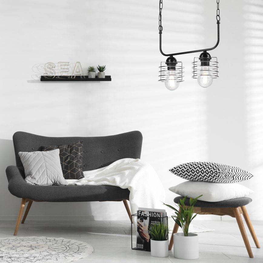 Luster na lancu MORGAN 2xE27/60W/230V crna/hrom