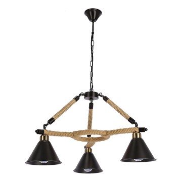 Luster na lancu NEGRU 3xE27/40W/230V crna/braon