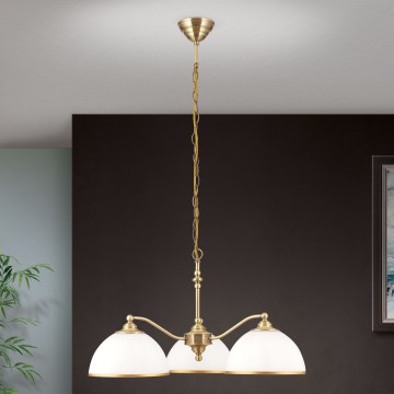 Luster na lancu OLD LAMP, 3x E27/40W/230V, prečnik 65 cm, bela/mesing