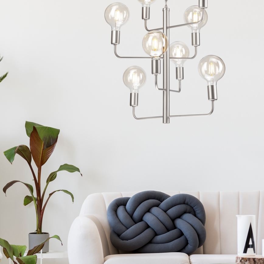 Luster na lancu ORLANDO 8xE27/60W/230V, srebrne boje