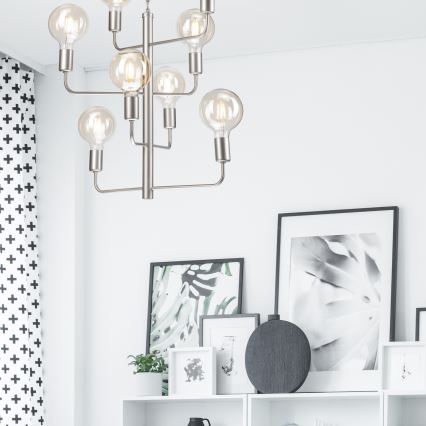 Luster na lancu ORLANDO 8xE27/60W/230V, srebrne boje