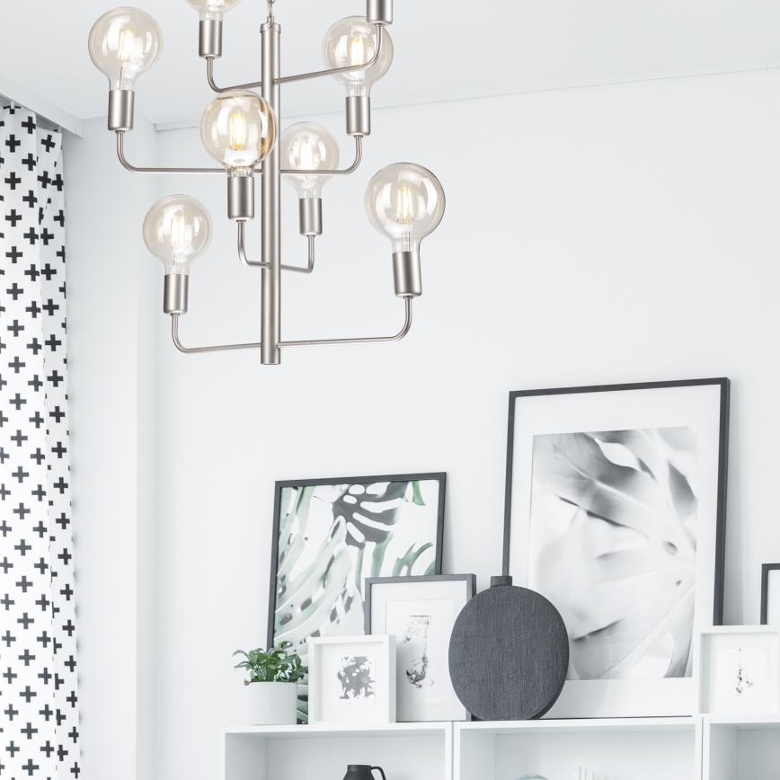 Luster na lancu ORLANDO 8xE27/60W/230V, srebrne boje