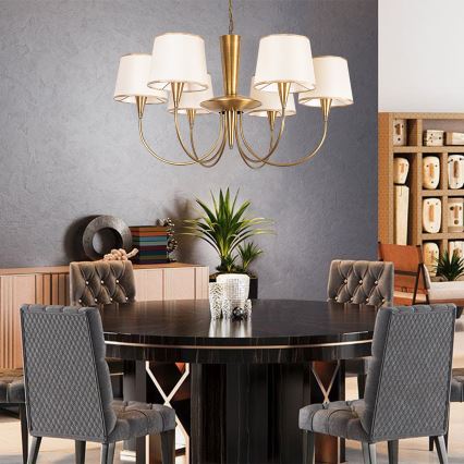 Luster na lancu PARDO 6xE27/40W/230V zlatna/krem