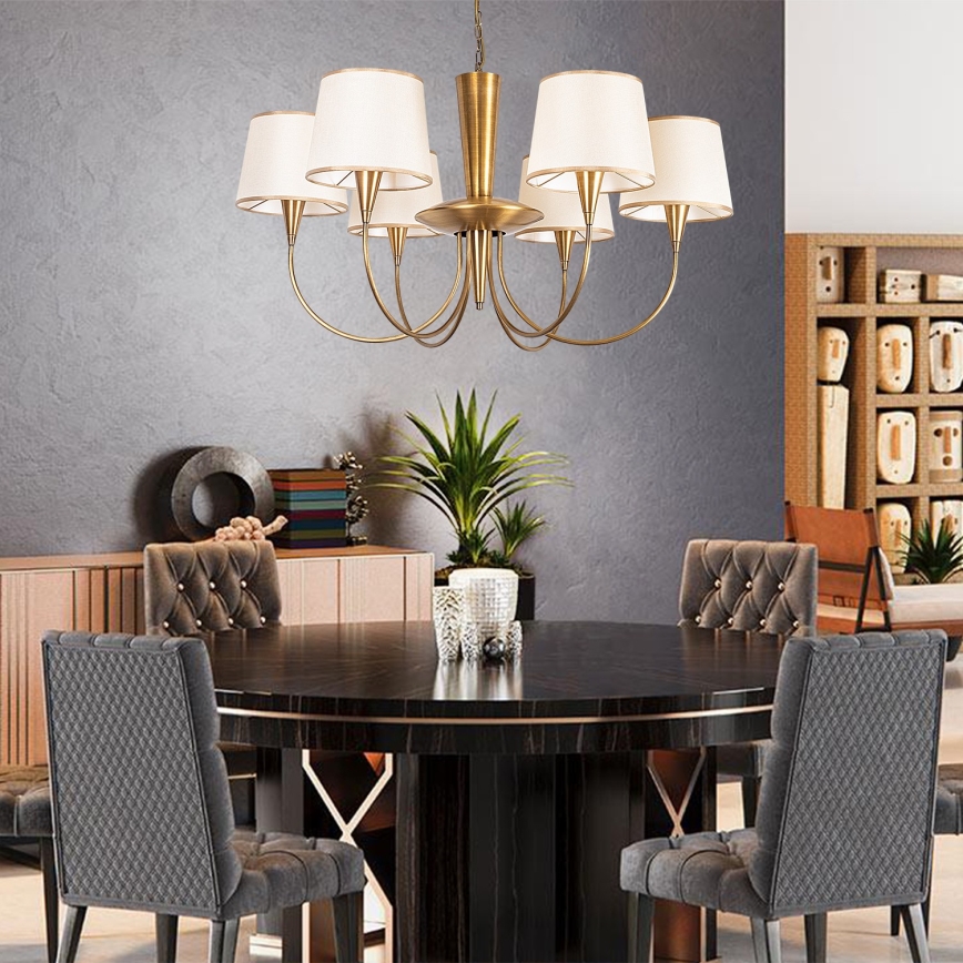 Luster na lancu PARDO 6xE27/40W/230V zlatna/krem