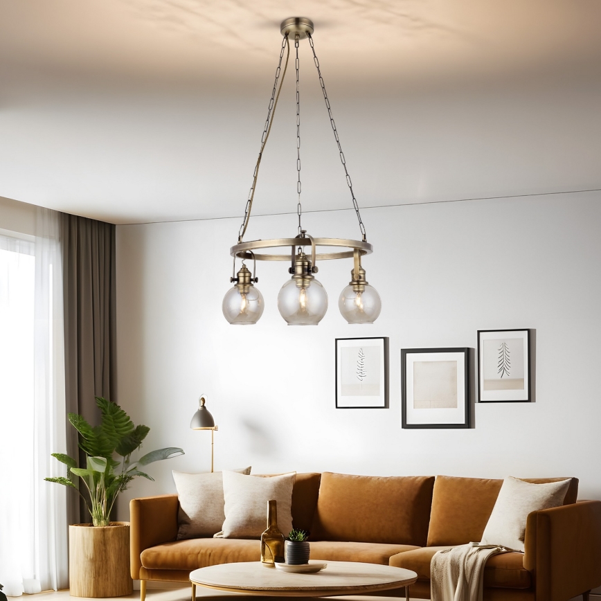 Luster na lancu POLINO 3xE27/40W/230V bronzan