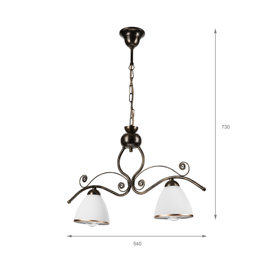 Luster na lancu RETRO 2xE27/60W/230V bronzan/patina