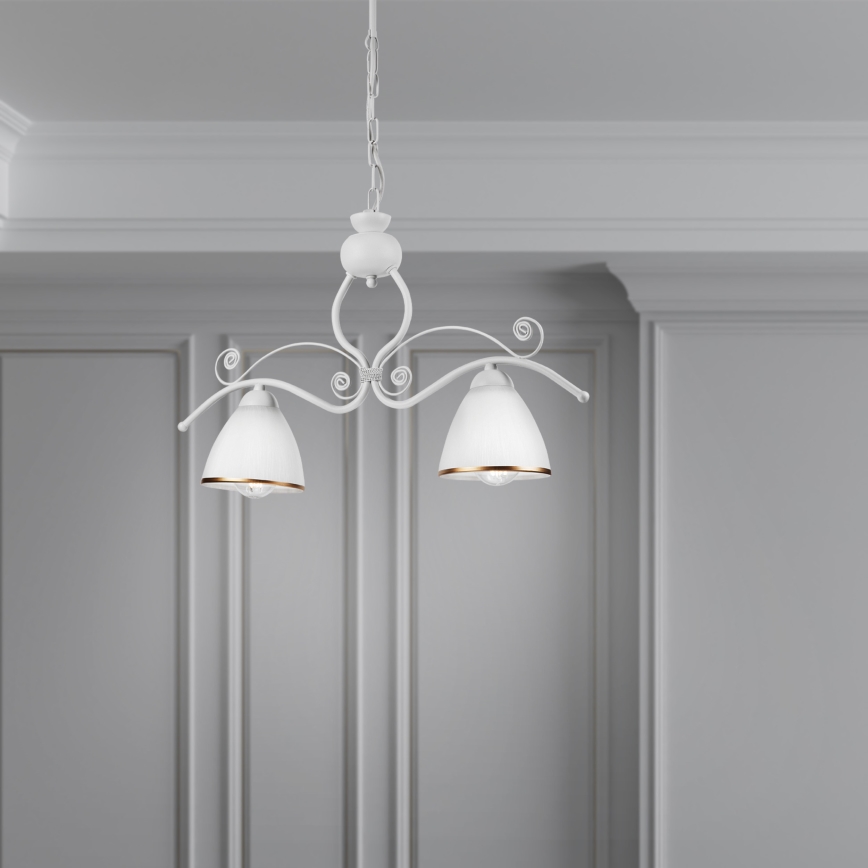 Luster na lancu RETRO 2xE27/60W/230V u mat beloj boji