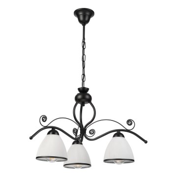 Luster na lancu RETRO 3xE27/60W/230V crna/bela