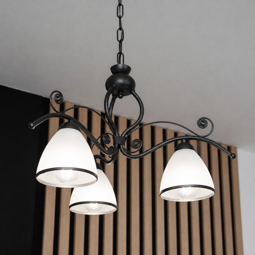 Luster na lancu RETRO 3xE27/60W/230V crna/bela