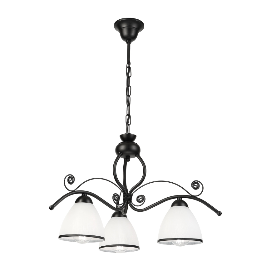 Luster na lancu RETRO 3xE27/60W/230V crna/bela