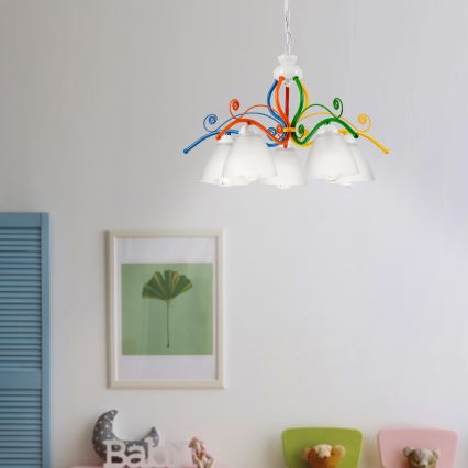 Luster na lancu RETRO 5xE27/60W/230V beli/šaren