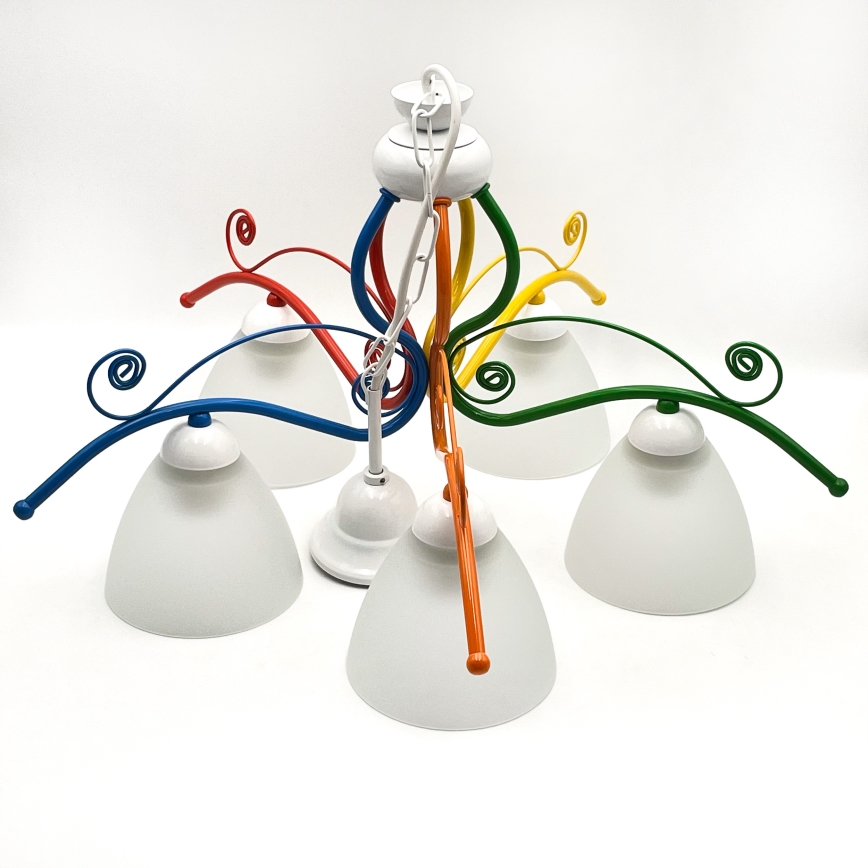 Luster na lancu RETRO 5xE27/60W/230V beli/šaren