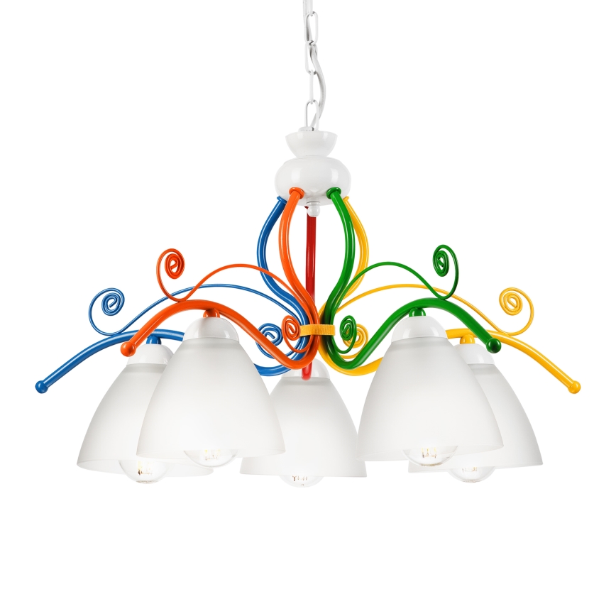 Luster na lancu RETRO 5xE27/60W/230V beli/šaren