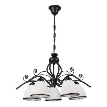 Luster na lancu RETRO 5xE27/60W/230V crna/bela