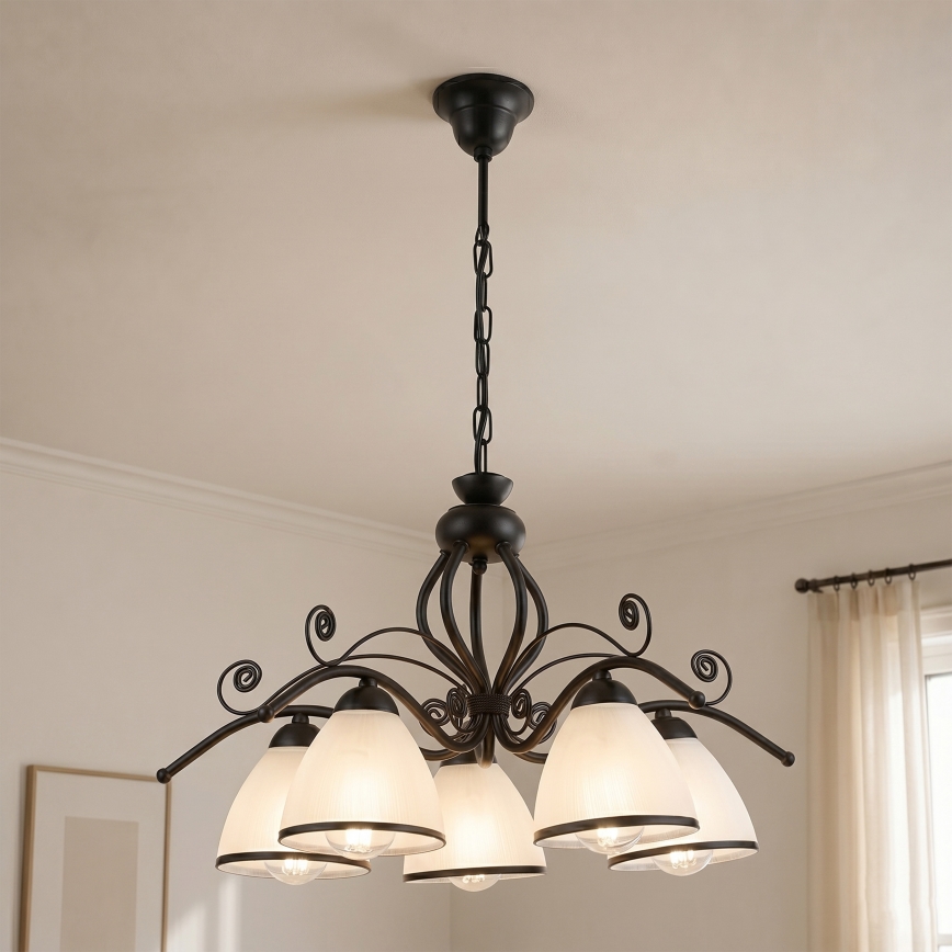 Luster na lancu RETRO 5xE27/60W/230V crna/bela
