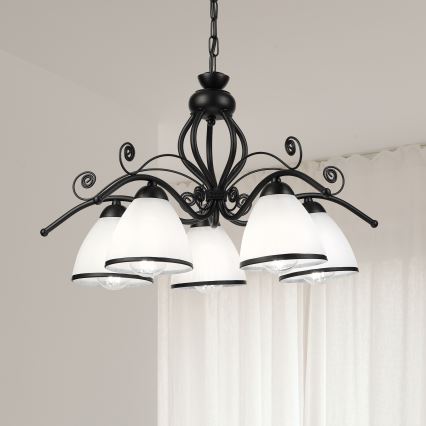 Luster na lancu RETRO 5xE27/60W/230V crna/bela