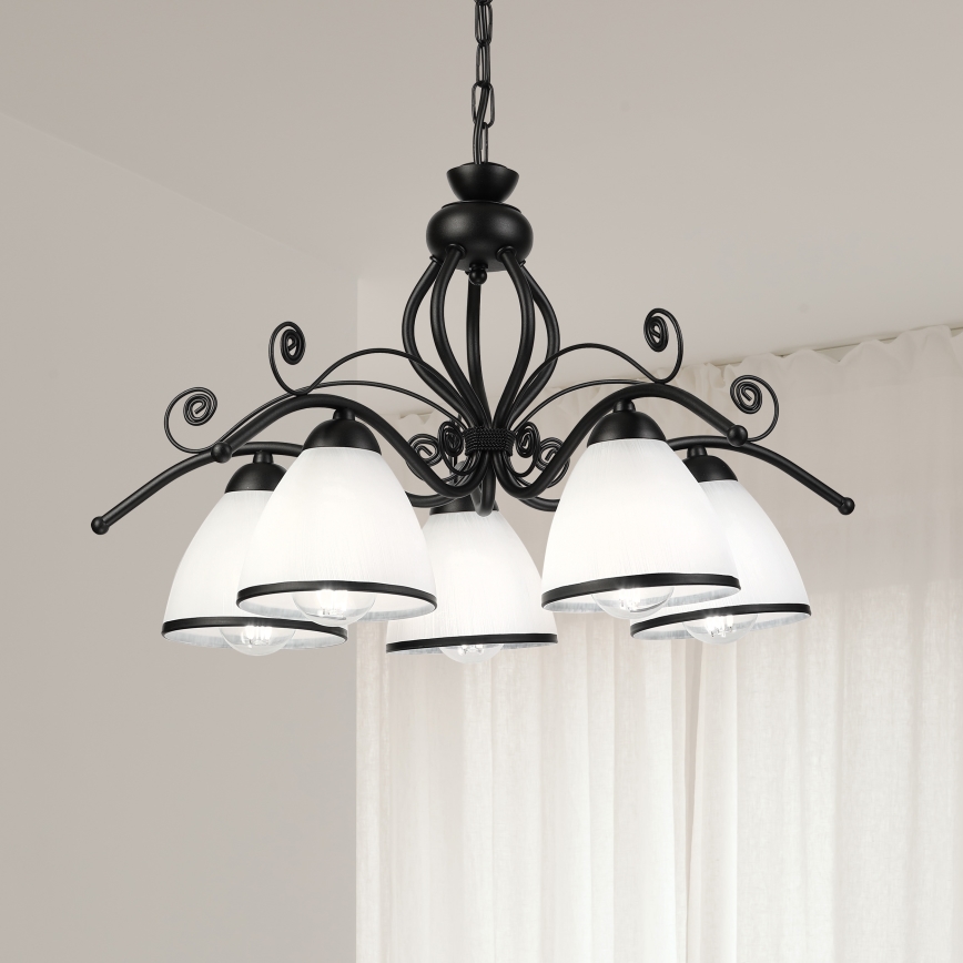 Luster na lancu RETRO 5xE27/60W/230V crna/bela