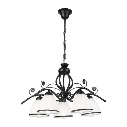 Luster na lancu RETRO 5xE27/60W/230V crna/bela