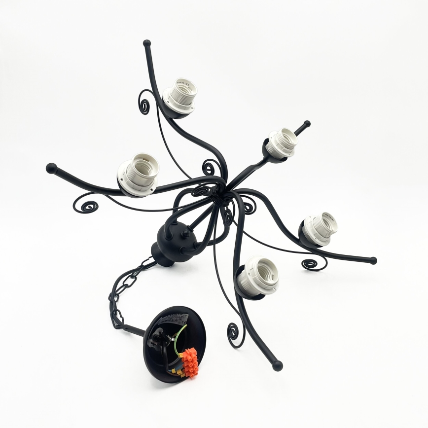 Luster na lancu RETRO 5xE27/60W/230V crna/bela