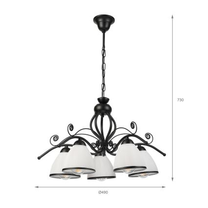Luster na lancu RETRO 5xE27/60W/230V crna/bela