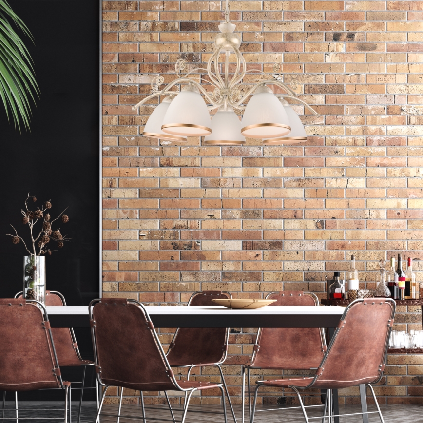 Luster na lancu RETRO II 5xE27/60W/230V bela patina