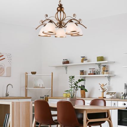 Luster na lancu RETRO II 5xE27/60W/230V bronza s patinom