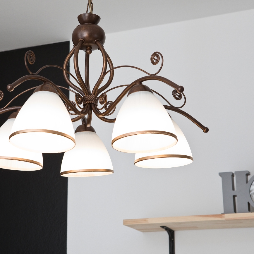Luster na lancu RETRO II 5xE27/60W/230V bronza s patinom