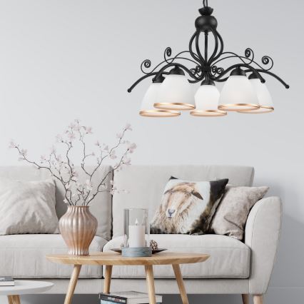 Luster na lancu RETRO II 5xE27/60W/230V crni mat