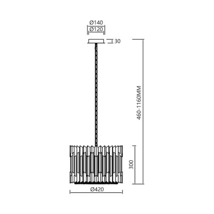 Luster na lancu RITZ 7xE14/40W/230V, prečnik 42 cm, zlatna