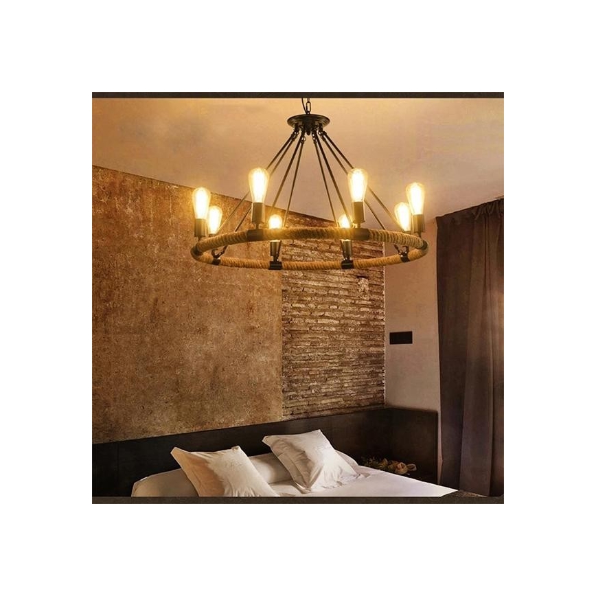 Luster na lancu ROPE ARTHUR 8xE27/20W/230V