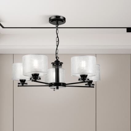 Luster na lancu ROSA 5xE27/60W/230V crna/siva
